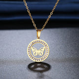 316L Stainless Steel Butterfly Necklace with Crystal Rhinestones