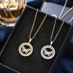316L Stainless Steel Butterfly Necklace with Crystal Rhinestones