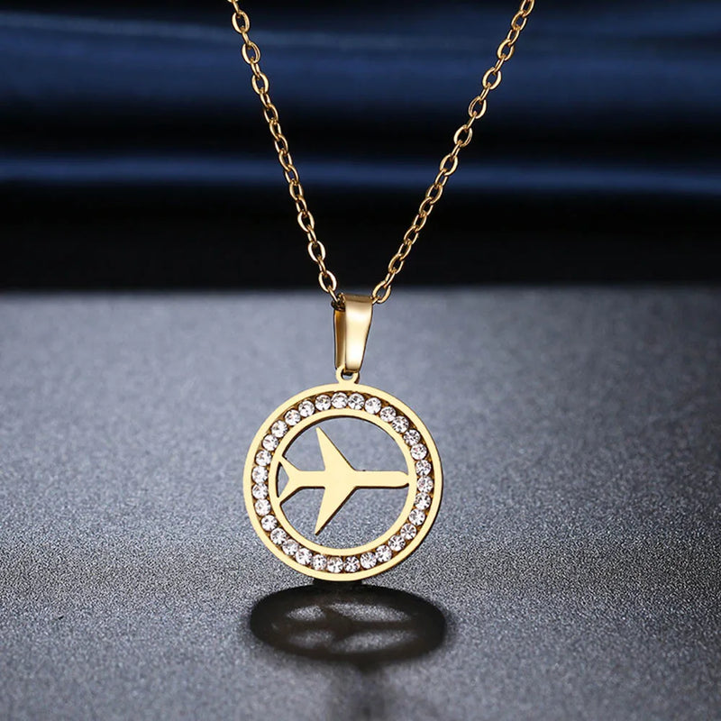 316L SS Aircraft Necklace Rhinestone Necklaces Women Wedding
