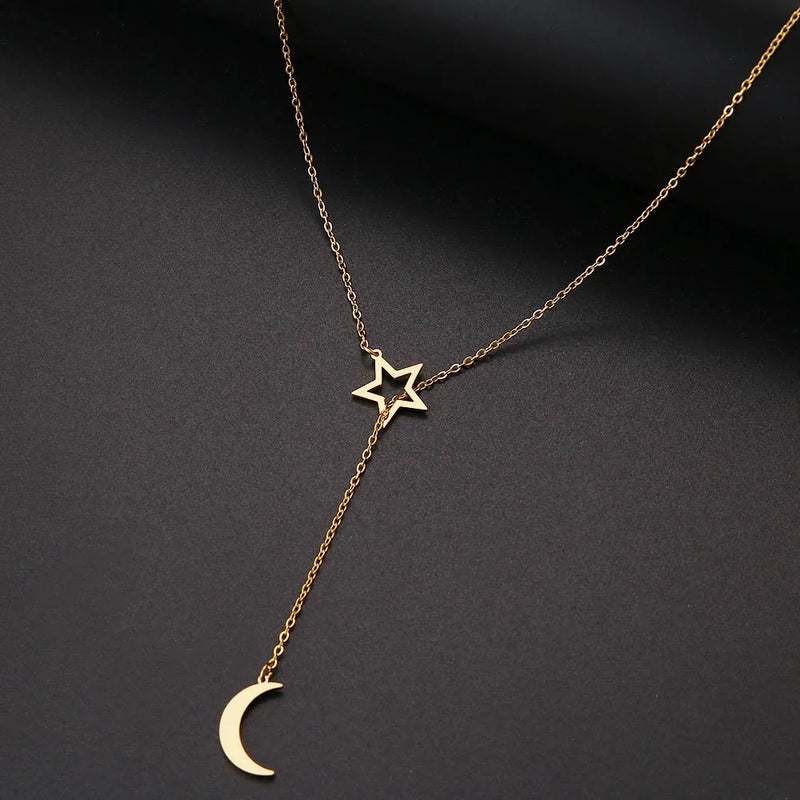 Moon and Star Necklace Stainless Steel Jewelry