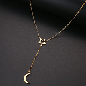 Moon and Star Necklace Stainless Steel Jewelry