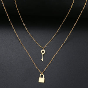 Punk Padlock Necklace Key Lock Chain Stainless Steel Jewelry