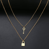 Punk Padlock Necklace Key Lock Chain Stainless Steel Jewelry
