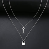 Punk Padlock Necklace Key Lock Chain Stainless Steel Jewelry