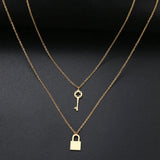 Punk Padlock Necklace Key Lock Chain Stainless Steel Jewelry