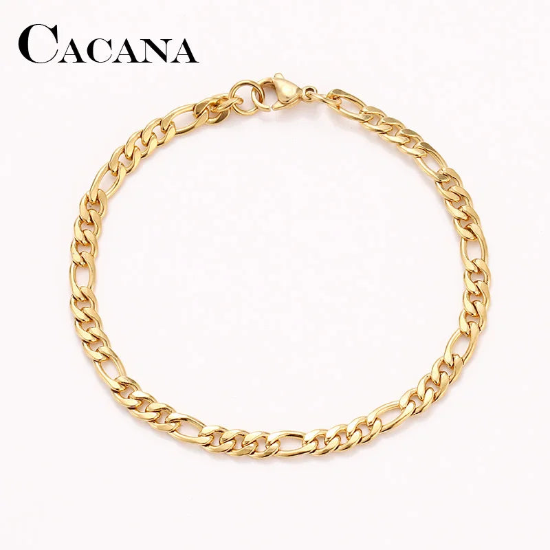 Silver Stainless Steel Chain Bracelet for Men Women Pendant Flat