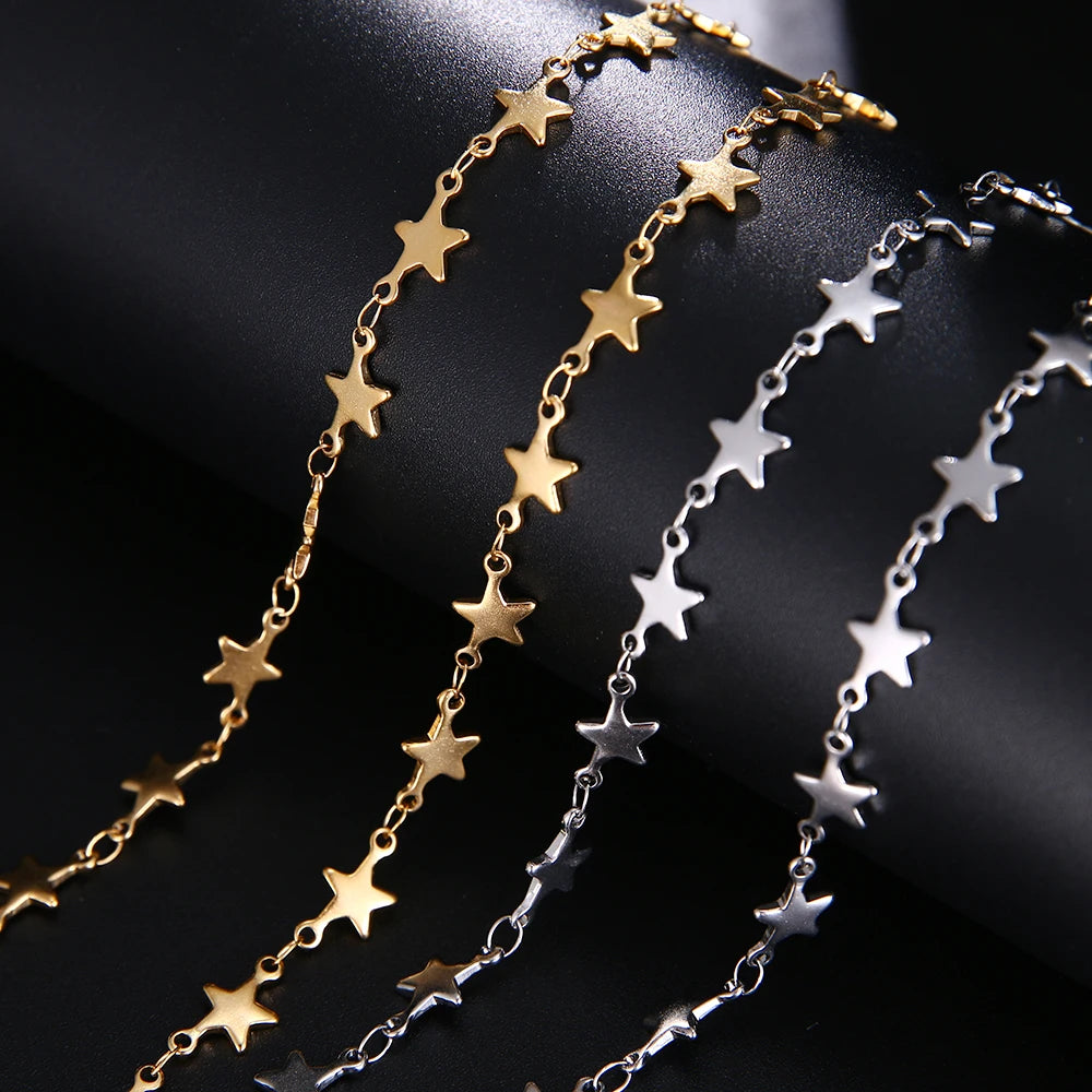 Stainless Steel Chain Necklace with Silver Pentagram Pendant