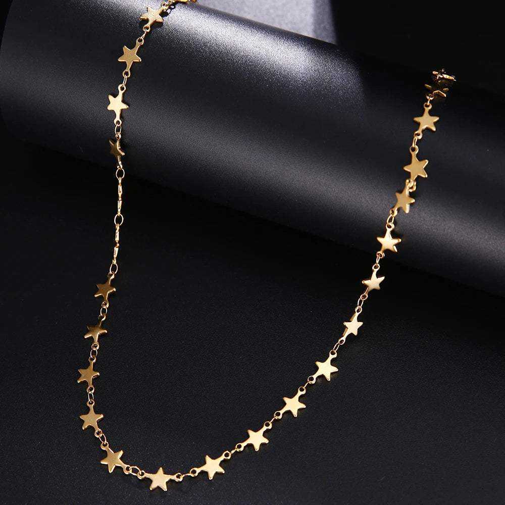 Stainless Steel Chain Necklace with Silver Pentagram Pendant