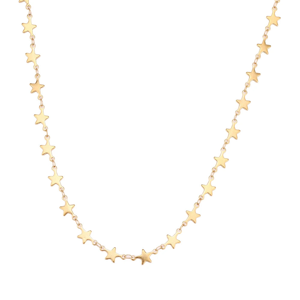 Stainless Steel Chain Necklace with Silver Pentagram Pendant