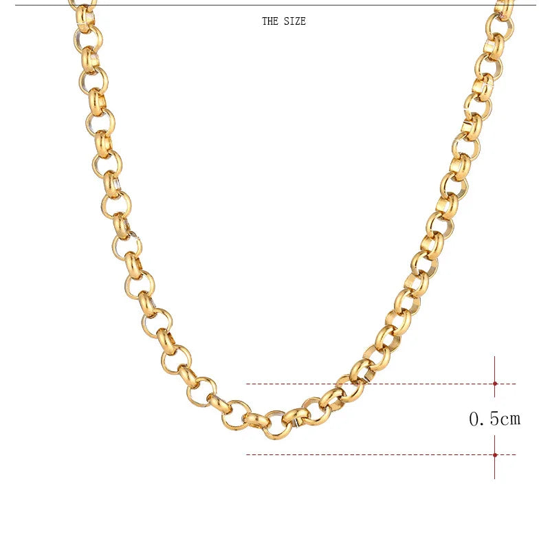 Stainless Steel Round Buckle Chain Necklace for Man Women Silver