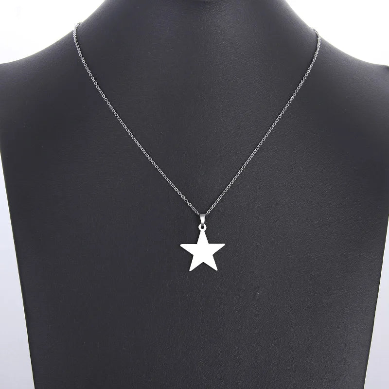 Stainless Steel Pentagram Silver Pendant Necklace