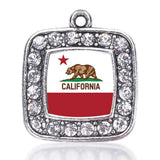 California Heart Flag Square Charm Antique Silver Plated Crystal Jewelry