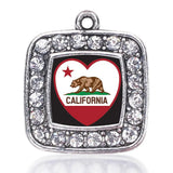 California Heart Flag Square Charm Antique Silver Plated Crystal Jewelry