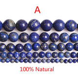 100% Natural Lapis Lazuli Round Beads 4 6 8 10 12mm - DIY Bracelet Necklace