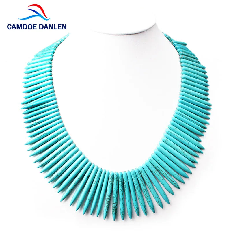 CAMDOE DANLEN Howlite Turquoises Necklace Vintage 48CM Long Pendant