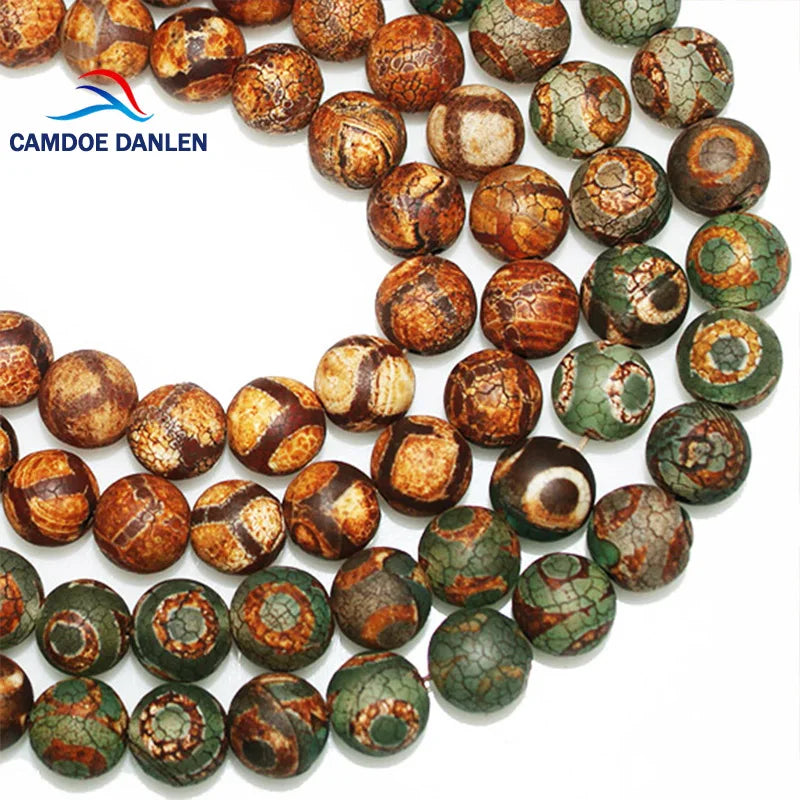 Natural Stone Brown Frost Tibetan Dzi Buddha Beads 8 10 12MM Tortoise Shell