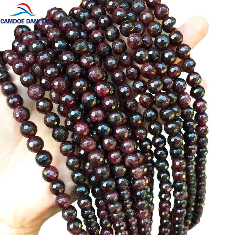 Red Faceted Garnet Loose Beads 6 8 10 12 MM DIY Charms Bracelet