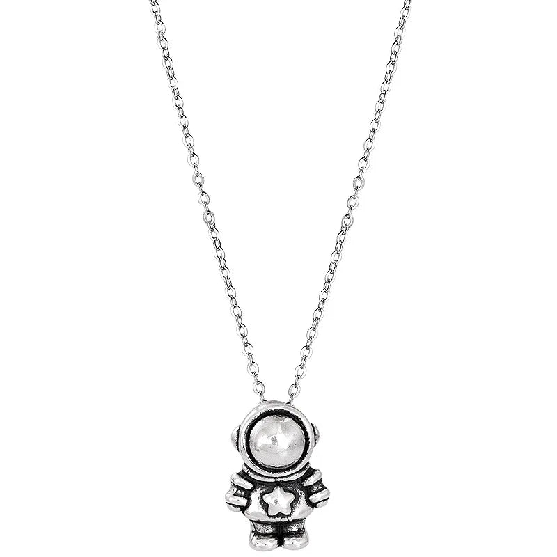 925 Silver Astronaut Pendant Necklace Cosmonaut Jewelry for Women
