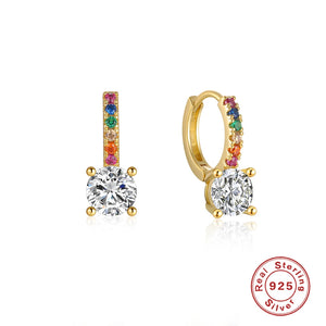 925 Silver Hoop Earrings Women Zircon Pendant High Hoops Jewelry