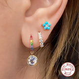 925 Silver Hoop Earrings Women Zircon Pendant High Hoops Jewelry