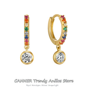 925 Silver Hoop Earrings Women Zircon Pendant High Hoops Jewelry