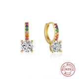 925 Silver Hoop Earrings Women Zircon Pendant High Hoops Jewelry