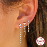 925 Silver Triangle Drop Earrings with Tassel Chain Studs for Women