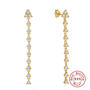 925 Silver Triangle Drop Earrings with Tassel Chain Studs for Women