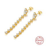 925 Silver Triangle Drop Earrings with Tassel Chain Studs for Women