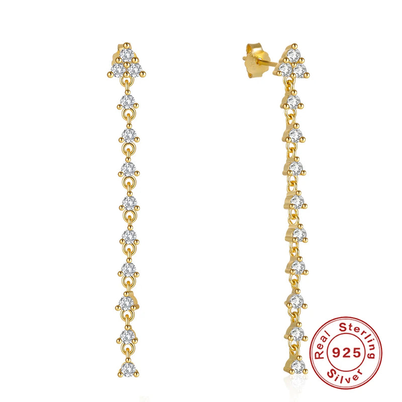 925 Silver Triangle Drop Earrings with Tassel Chain Studs for Women