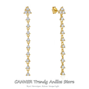 925 Silver Triangle Drop Earrings with Tassel Chain Studs for Women