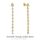 925 Silver Triangle Drop Earrings with Tassel Chain Studs for Women