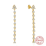 925 Silver Triangle Drop Earrings with Tassel Chain Studs for Women