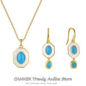 Real 925 Silver Turquoise Oil Necklace & Earring Set