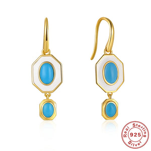 Real 925 Silver Turquoise Oil Necklace & Earring Set
