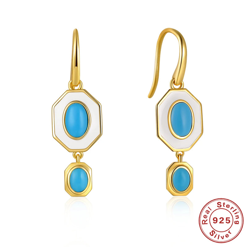 Real 925 Silver Turquoise Oil Necklace & Earring Set