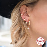 925 Sterling Silver Clip Earrings C-shaped Diamond Pattern Ear Cuff