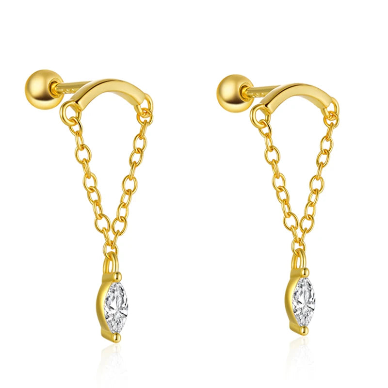 925 Silver CZ Chain Stud Earrings for Women