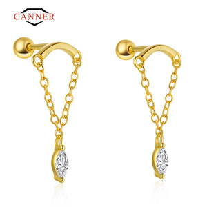 925 Silver CZ Chain Stud Earrings for Women
