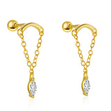 925 Silver CZ Chain Stud Earrings for Women