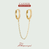 925 Sterling Silver Round Hoop Earrings with Tassel Chain for Women