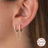 925 Sterling Silver Round Hoop Earrings with Tassel Chain for Women