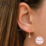925 Sterling Silver Flower Stud Earrings Crystal Wedding Jewelry