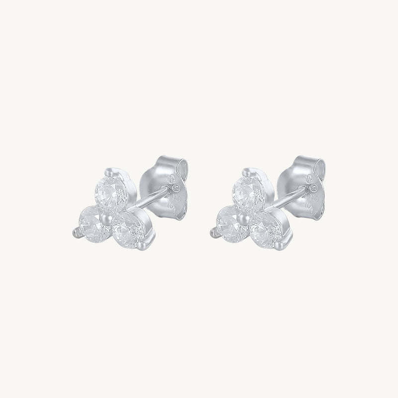 925 Sterling Silver Flower Stud Earrings Crystal Wedding Jewelry
