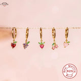 925 Silver Enamel Hoop Earrings Fruit Charms Cherry Strawberry Watermelon
