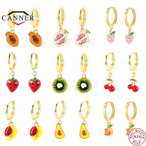 925 Silver Enamel Hoop Earrings Fruit Charms Cherry Strawberry Watermelon