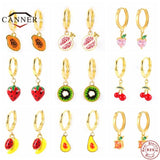 925 Silver Enamel Hoop Earrings Fruit Charms Cherry Strawberry Watermelon