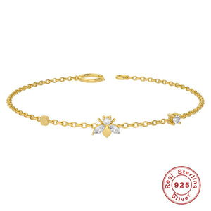 925 Silver Zircon Bee Bracelet for Women, Fine Jewelry Gift