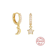 925 Sterling Silver Hoop Earrings Moon Star Piercing Jewelry