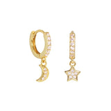 925 Sterling Silver Hoop Earrings Moon Star Piercing Jewelry